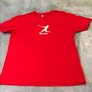 Next Level Apparel Red Tee with Baseball Slugger Graphic, size XL